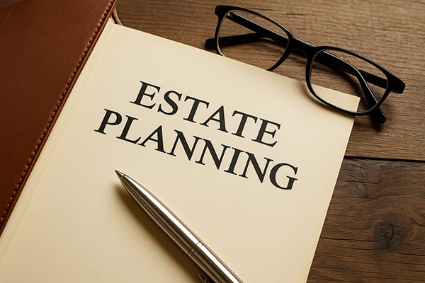A note pad with the text "Estate Planning".